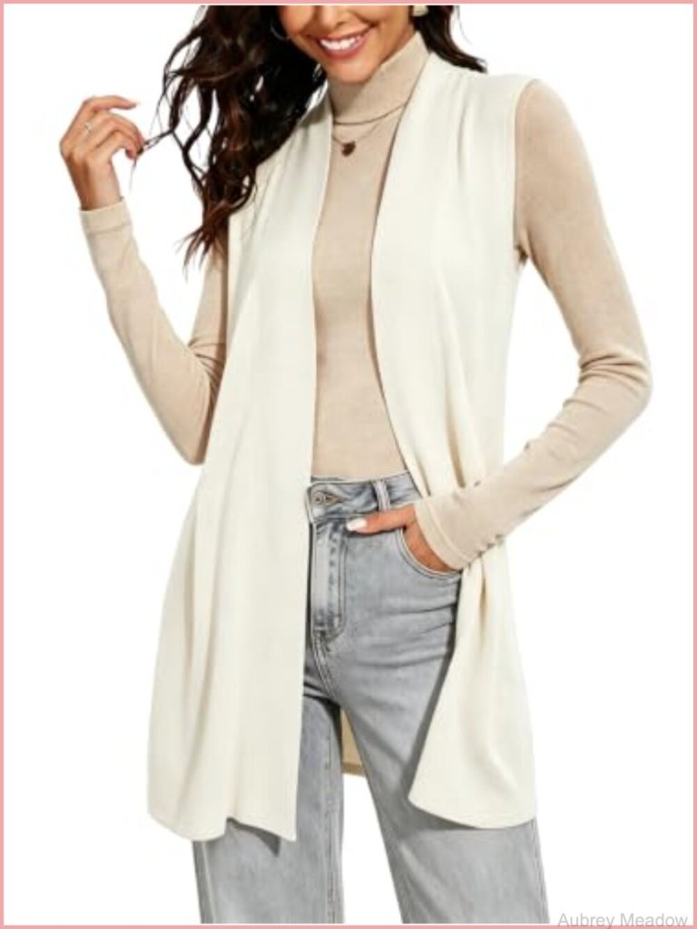 Sleeveless Long Knit Cardigan Vest Open Front Lightweight Rayon